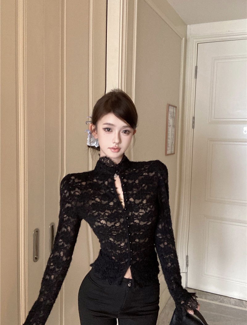 Long sleeve short bottoming shirt temperament tops 2pcs set