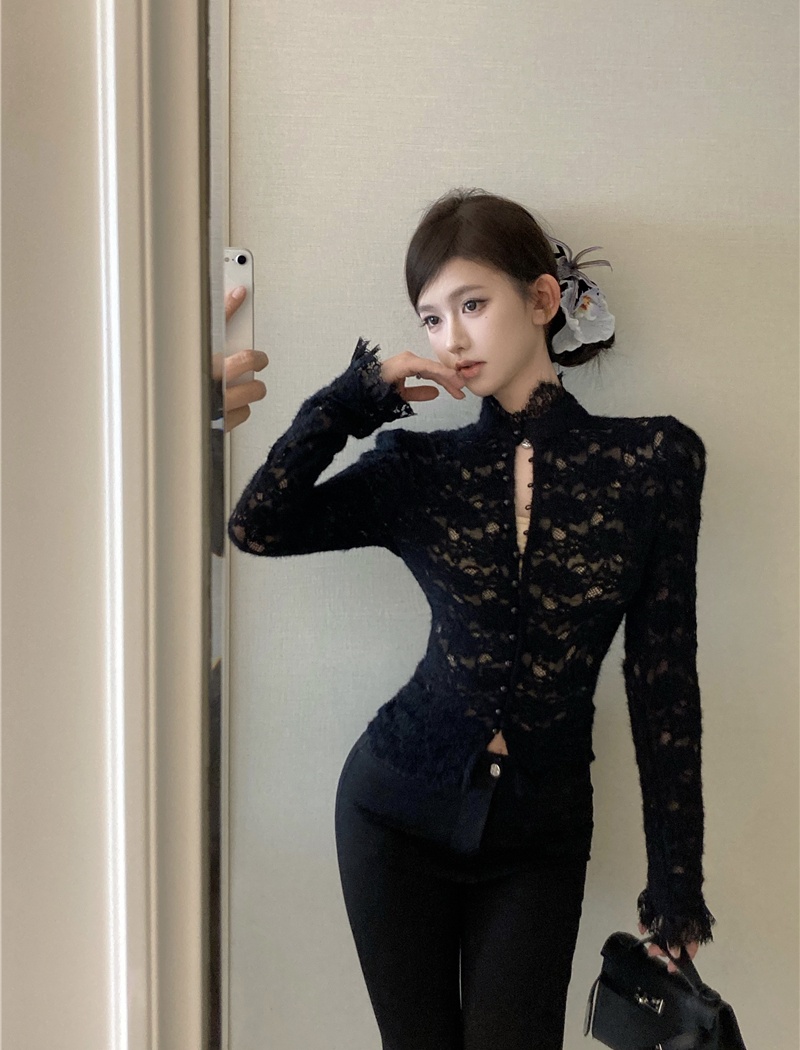 Long sleeve short bottoming shirt temperament tops 2pcs set