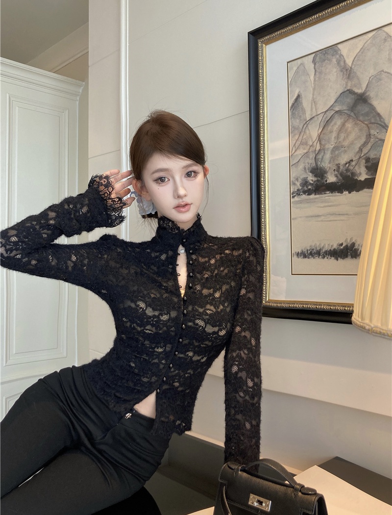 Long sleeve short bottoming shirt temperament tops 2pcs set