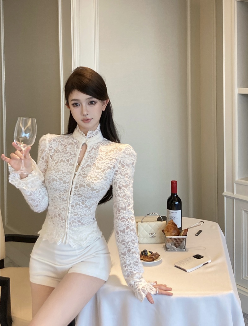 Long sleeve short bottoming shirt temperament tops 2pcs set