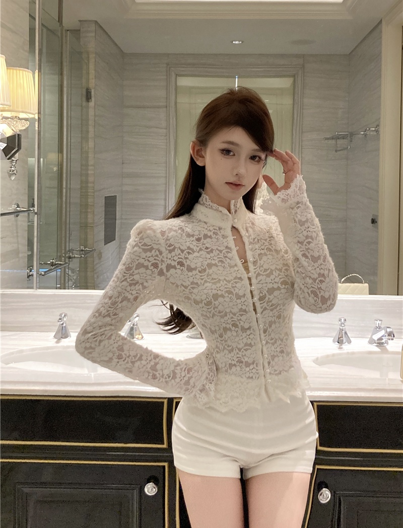 Long sleeve short bottoming shirt temperament tops 2pcs set