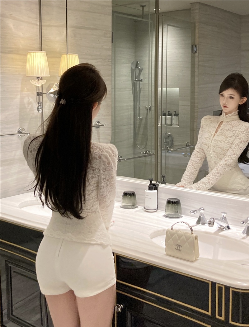 Long sleeve short bottoming shirt temperament tops 2pcs set