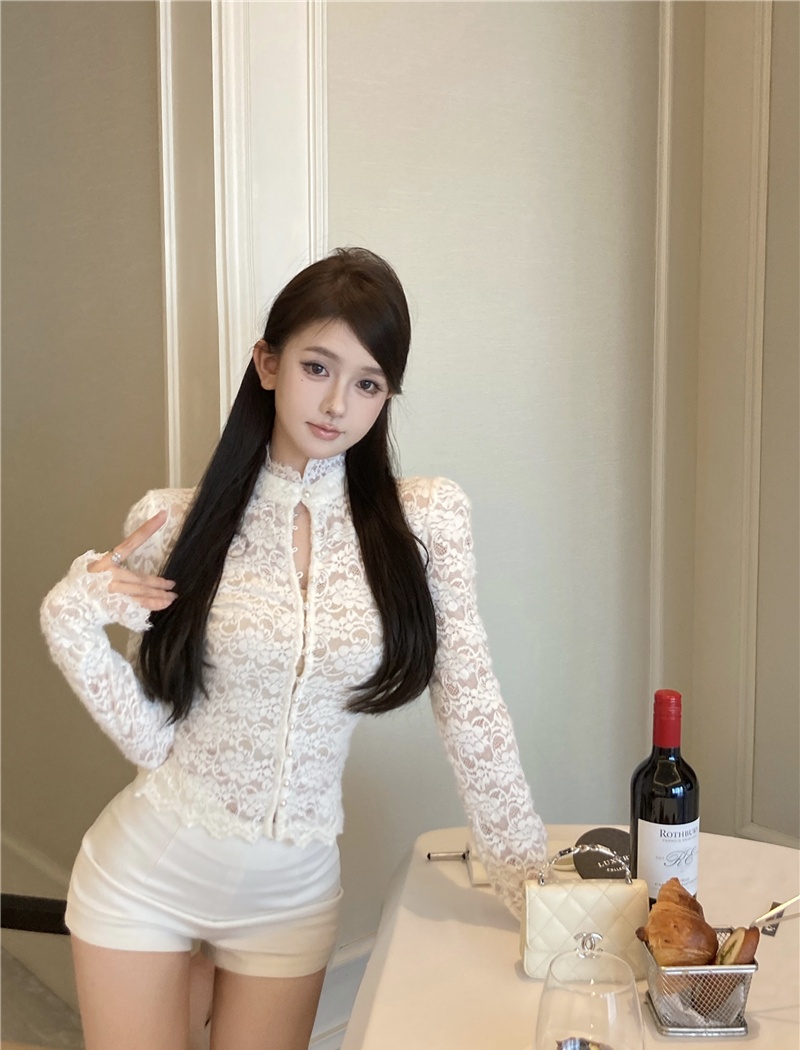 Long sleeve short bottoming shirt temperament tops 2pcs set