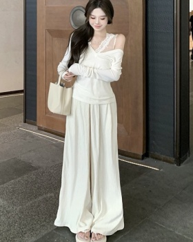 Long sleeve velvet tops lace T-shirt for women