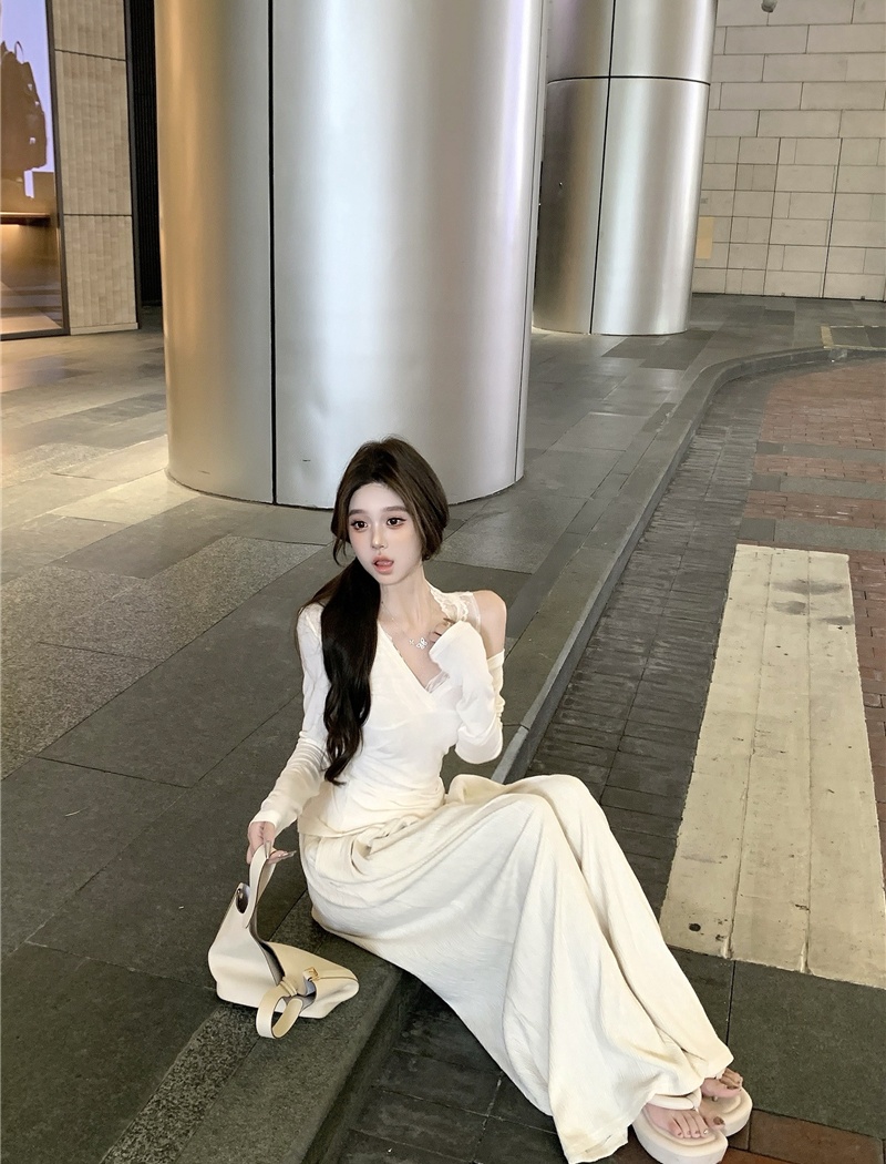 Long sleeve velvet tops lace T-shirt for women