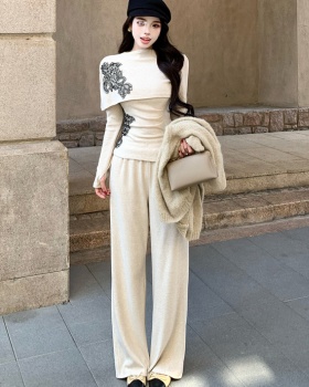 Long sleeve wide leg pants autumn tops 2pcs set