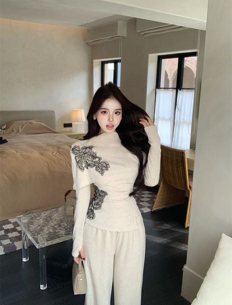 Long sleeve wide leg pants autumn tops 2pcs set