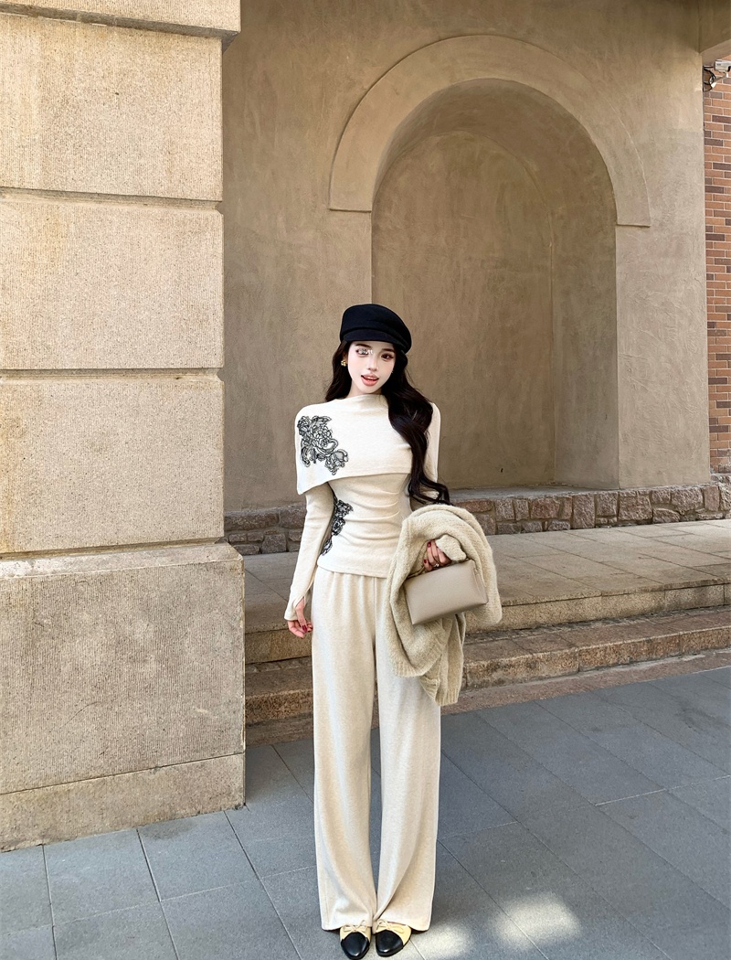Long sleeve wide leg pants autumn tops 2pcs set