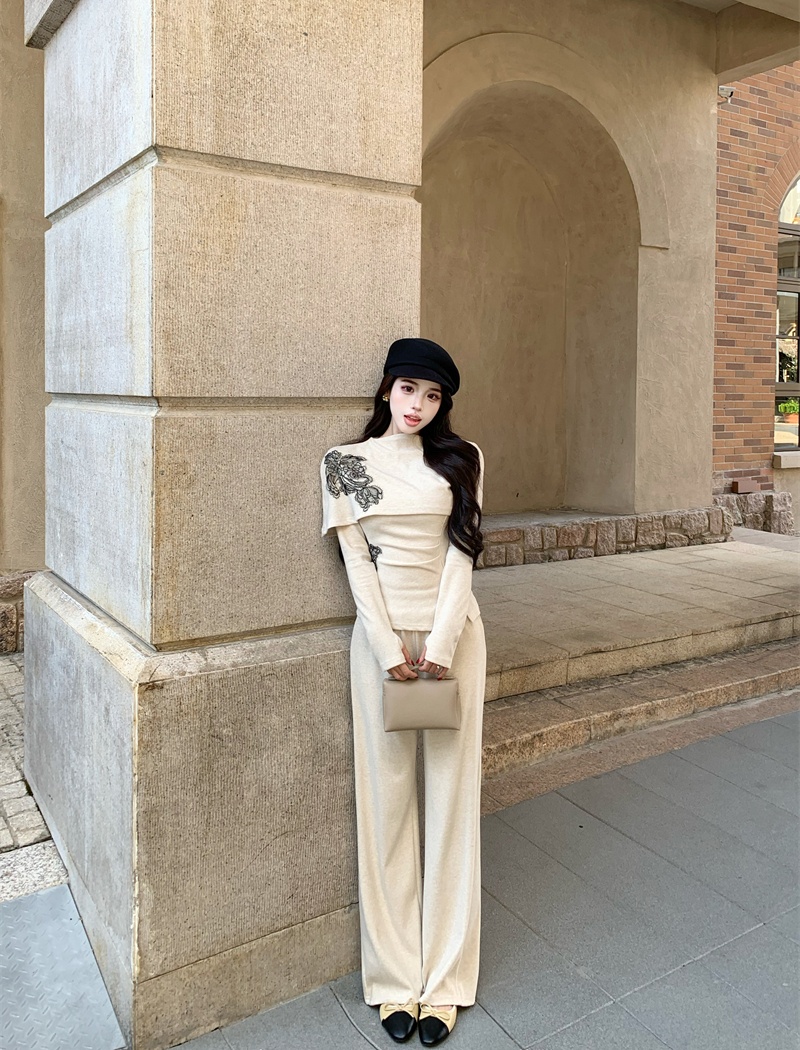 Long sleeve wide leg pants autumn tops 2pcs set