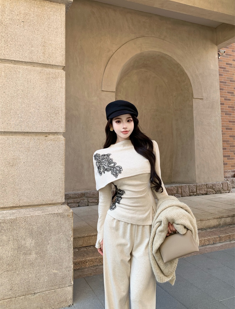 Long sleeve wide leg pants autumn tops 2pcs set