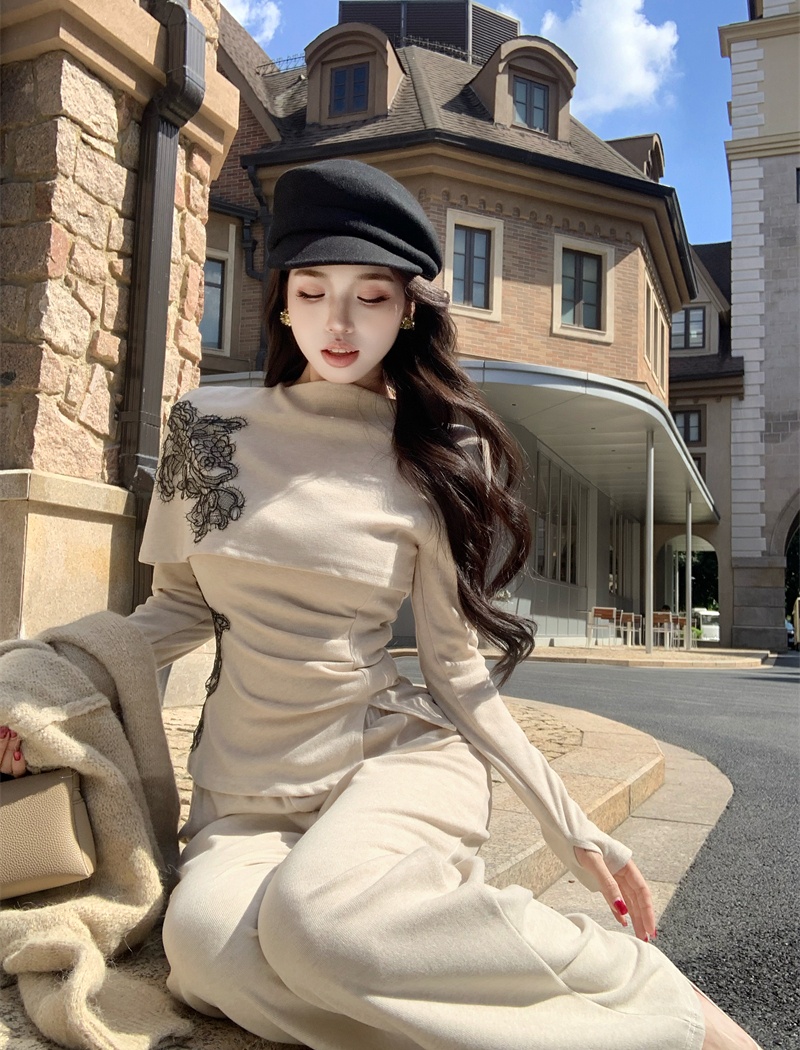 Long sleeve wide leg pants autumn tops 2pcs set