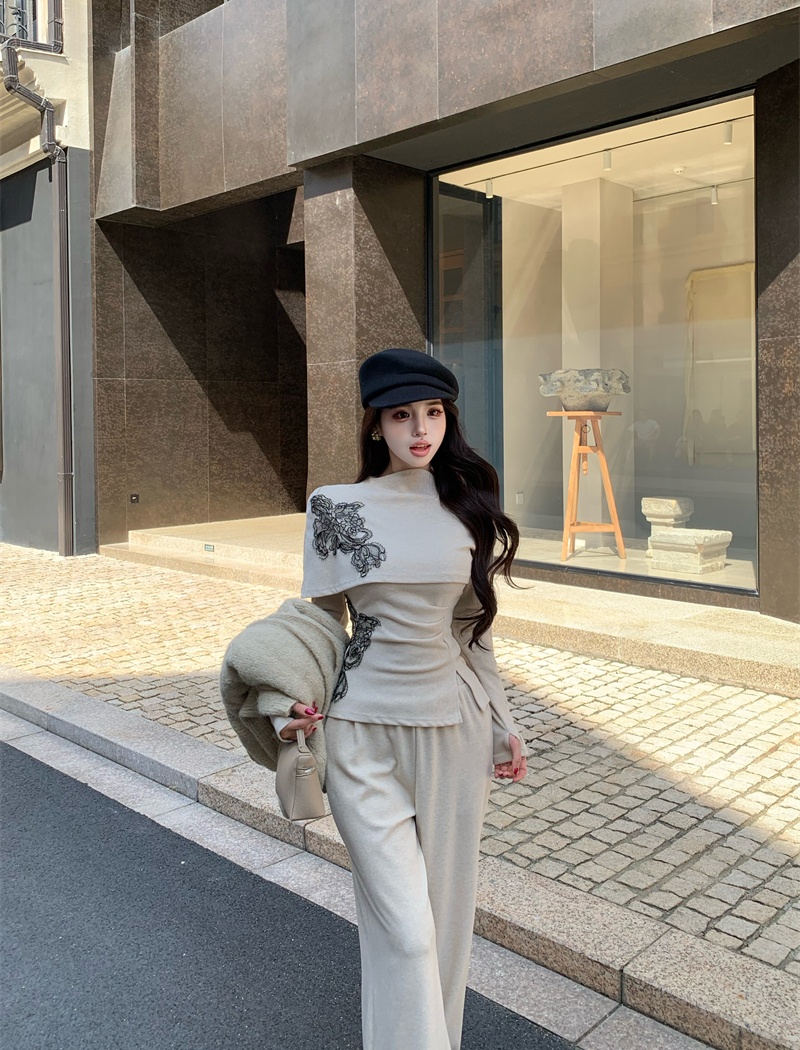 Long sleeve wide leg pants autumn tops 2pcs set