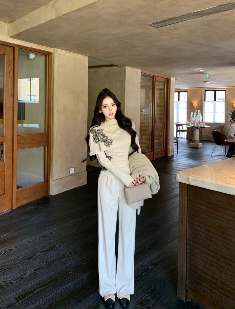 Long sleeve wide leg pants autumn tops 2pcs set