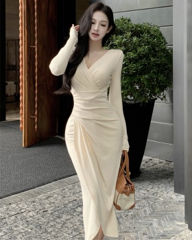Imitation of cashmere dress split long dress for women