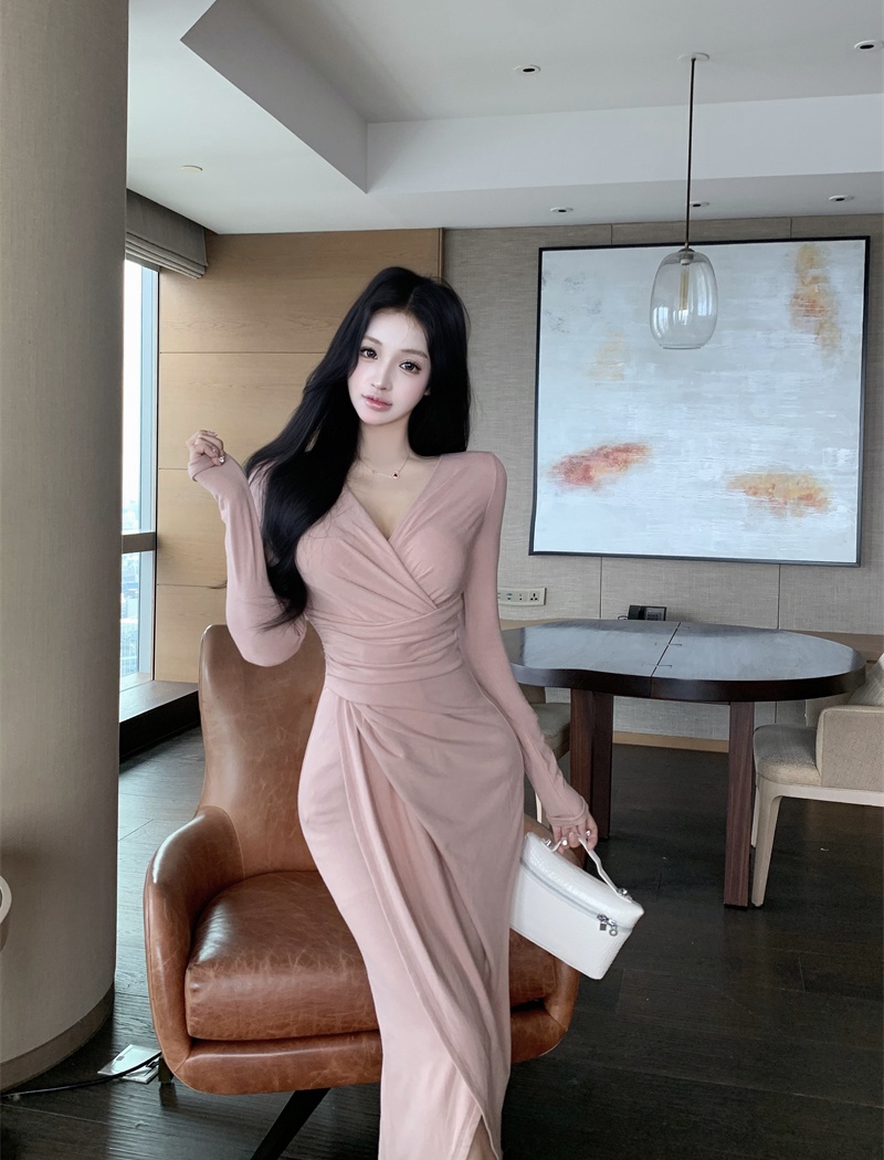 Imitation of cashmere dress split long dress for women