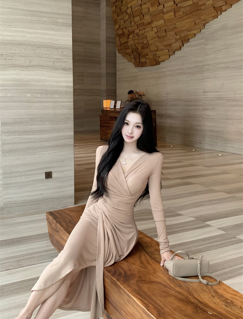 Imitation of cashmere dress split long dress for women