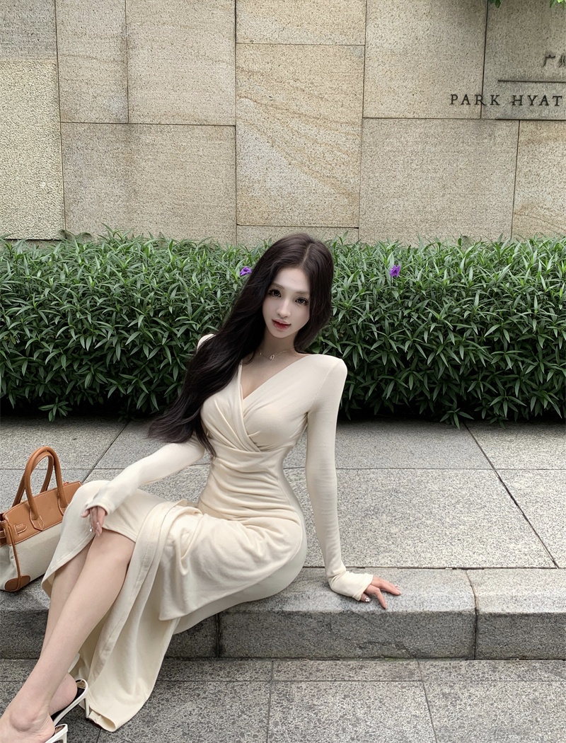 Imitation of cashmere dress split long dress for women