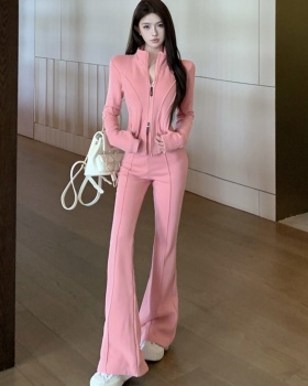 Sports slim casual pants Casual tops 2pcs set