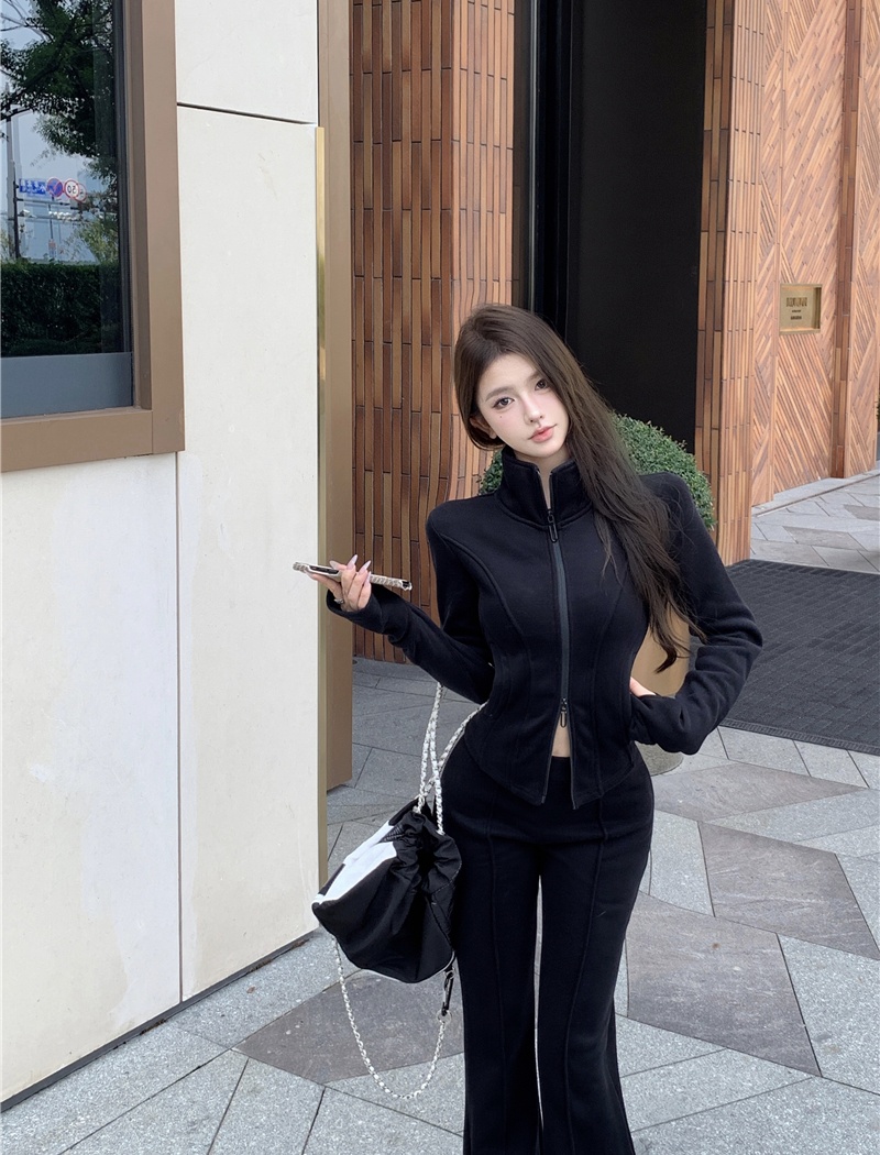 Sports slim casual pants Casual tops 2pcs set