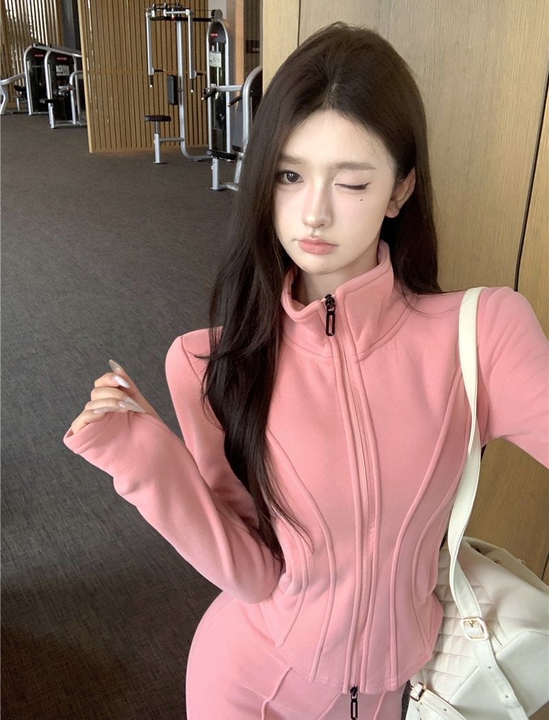 Sports slim casual pants Casual tops 2pcs set