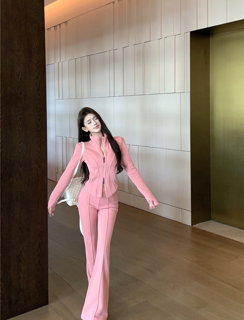 Sports slim casual pants Casual tops 2pcs set