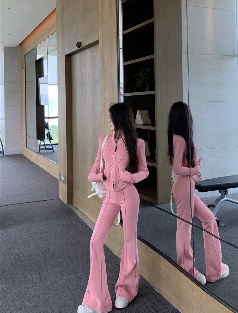 Sports slim casual pants Casual tops 2pcs set