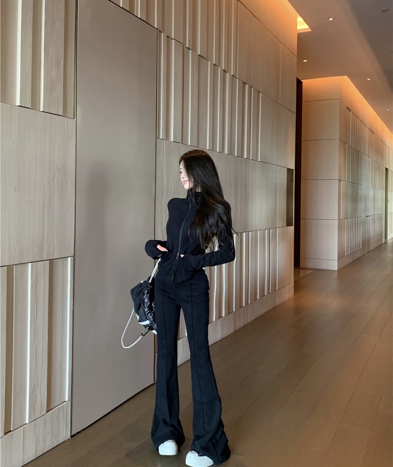 Sports slim casual pants Casual tops 2pcs set