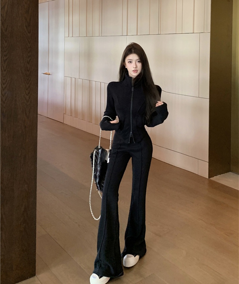 Sports slim casual pants Casual tops 2pcs set