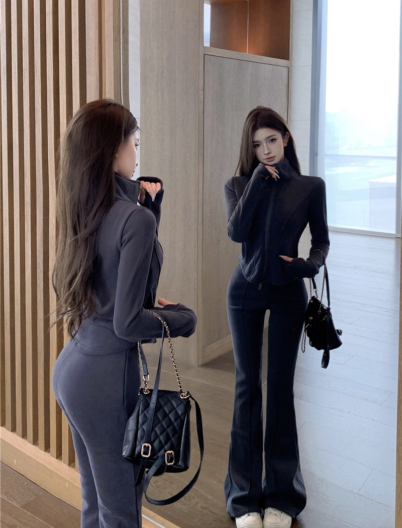 Sports slim casual pants Casual tops 2pcs set