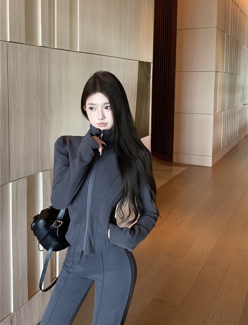 Sports slim casual pants Casual tops 2pcs set