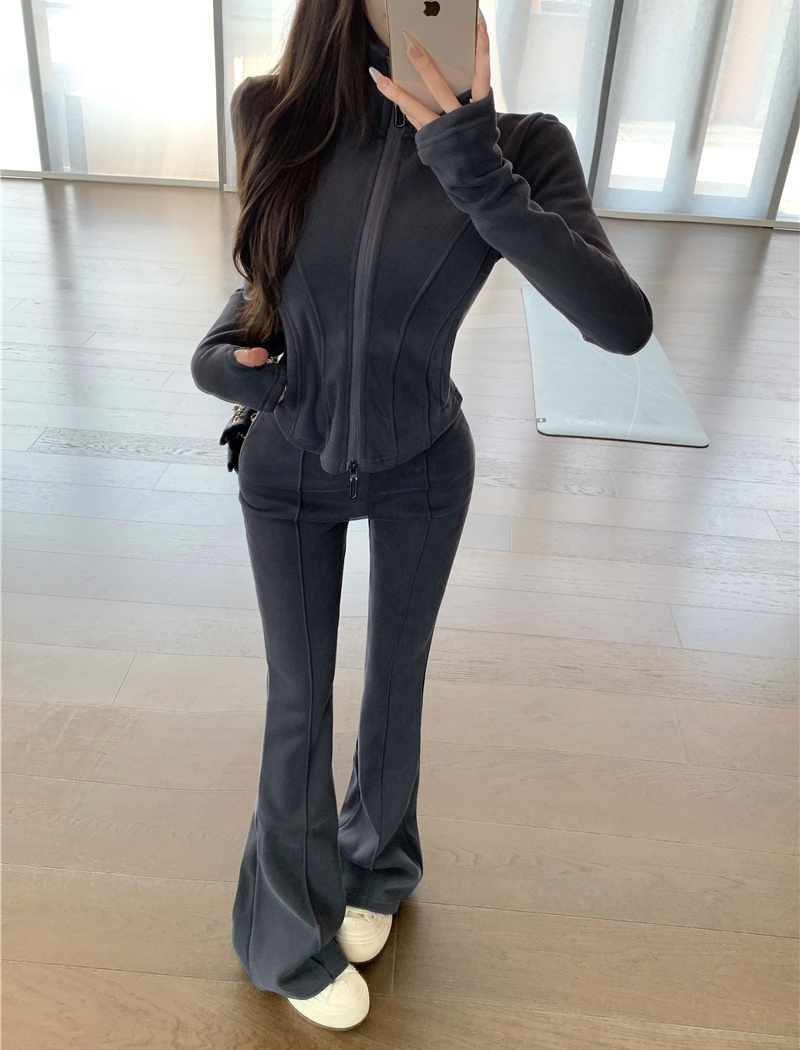 Sports slim casual pants Casual tops 2pcs set