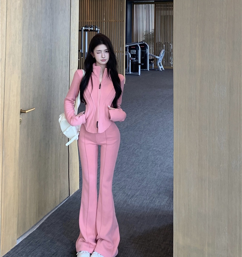 Sports slim casual pants Casual tops 2pcs set