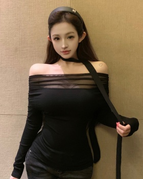 Tender slim tops flat shoulder long sleeve T-shirt