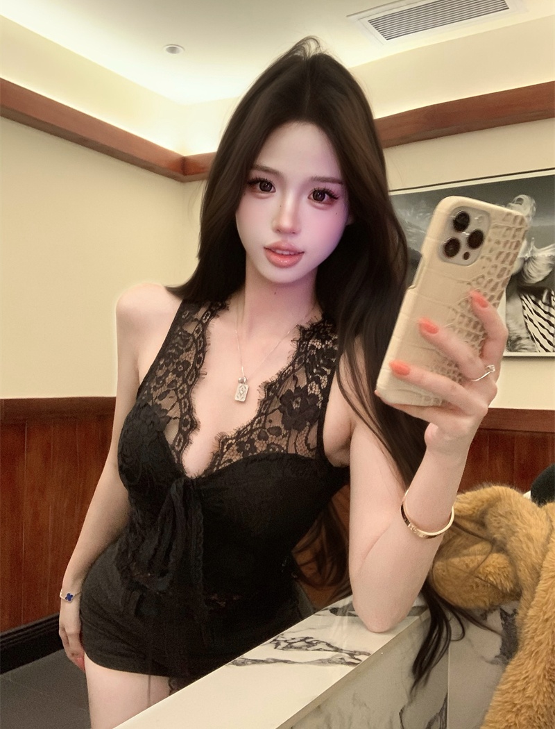 Lace enticement France style vest sling slim tender tops