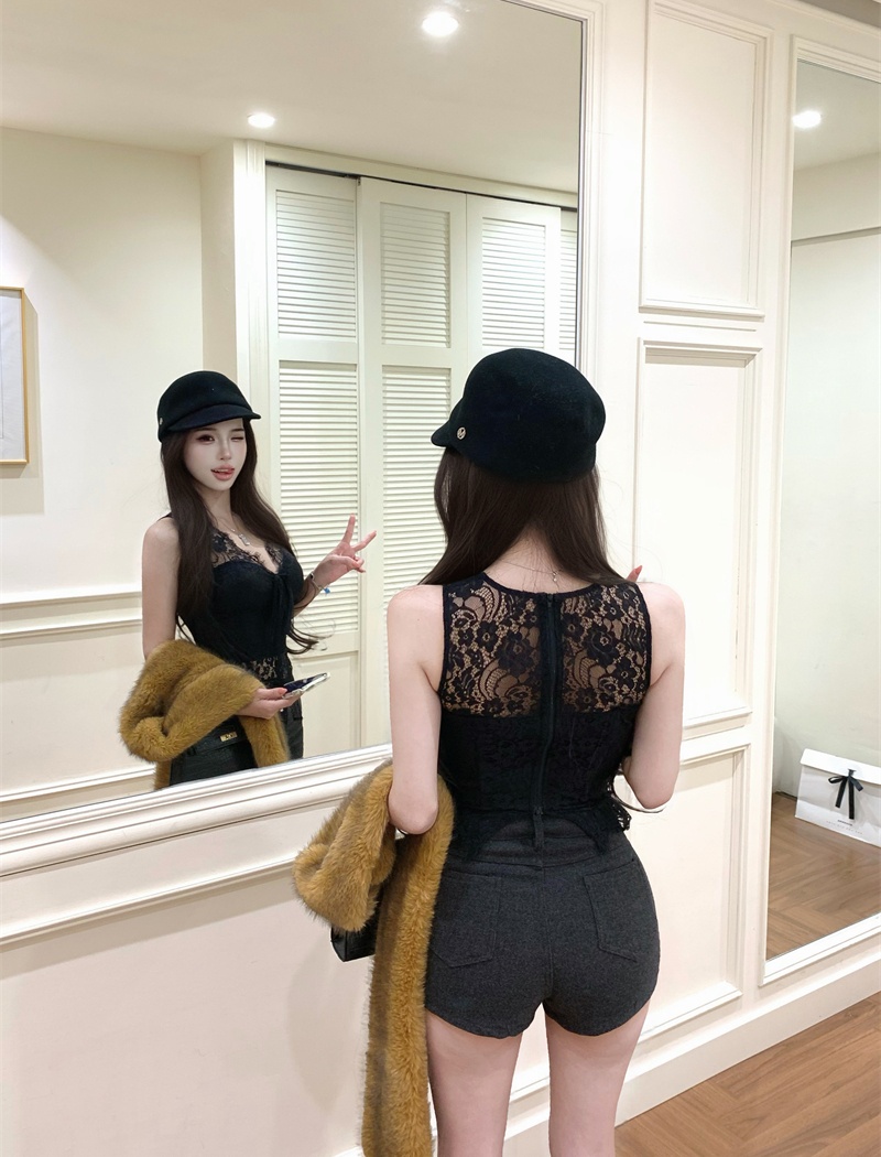 Lace enticement France style vest sling slim tender tops