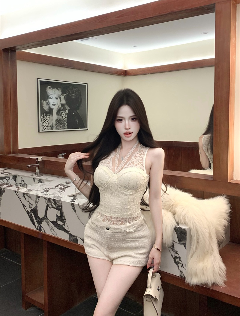 Lace enticement France style vest sling slim tender tops