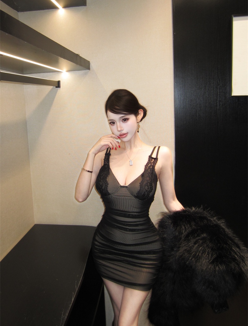 Sexy with chest pad dress package hip stitching T-back