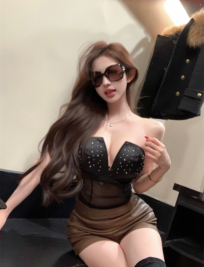 Sexy with chest pad big beauty black vest