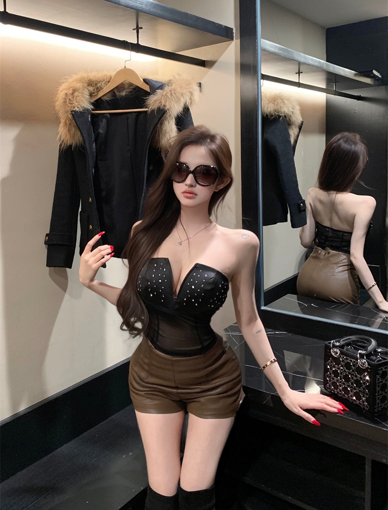 Sexy with chest pad big beauty black vest