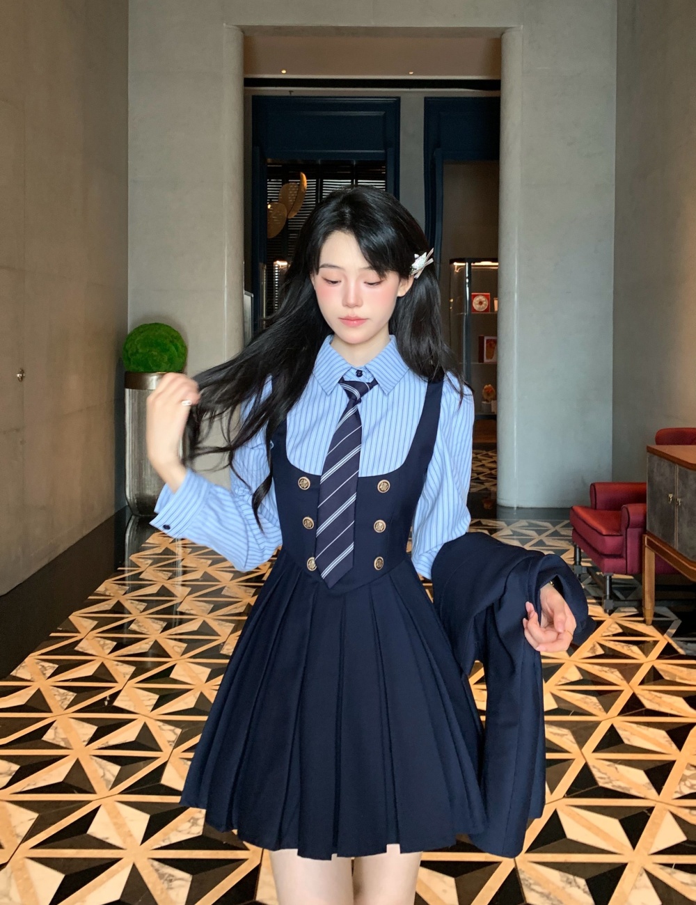 Autumn Woolen dress Pseudo-two coat a set for women