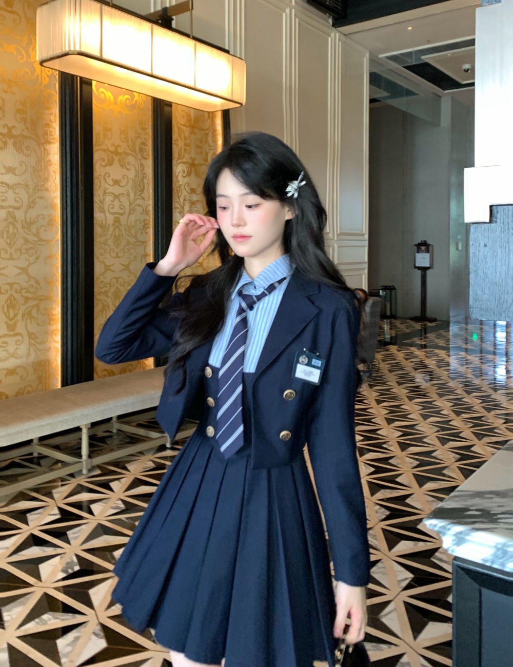 Autumn Woolen dress Pseudo-two coat a set for women