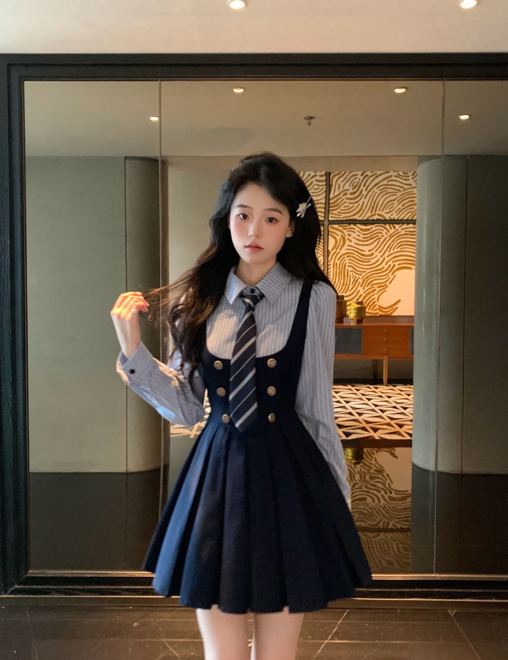 Autumn Woolen dress Pseudo-two coat a set for women