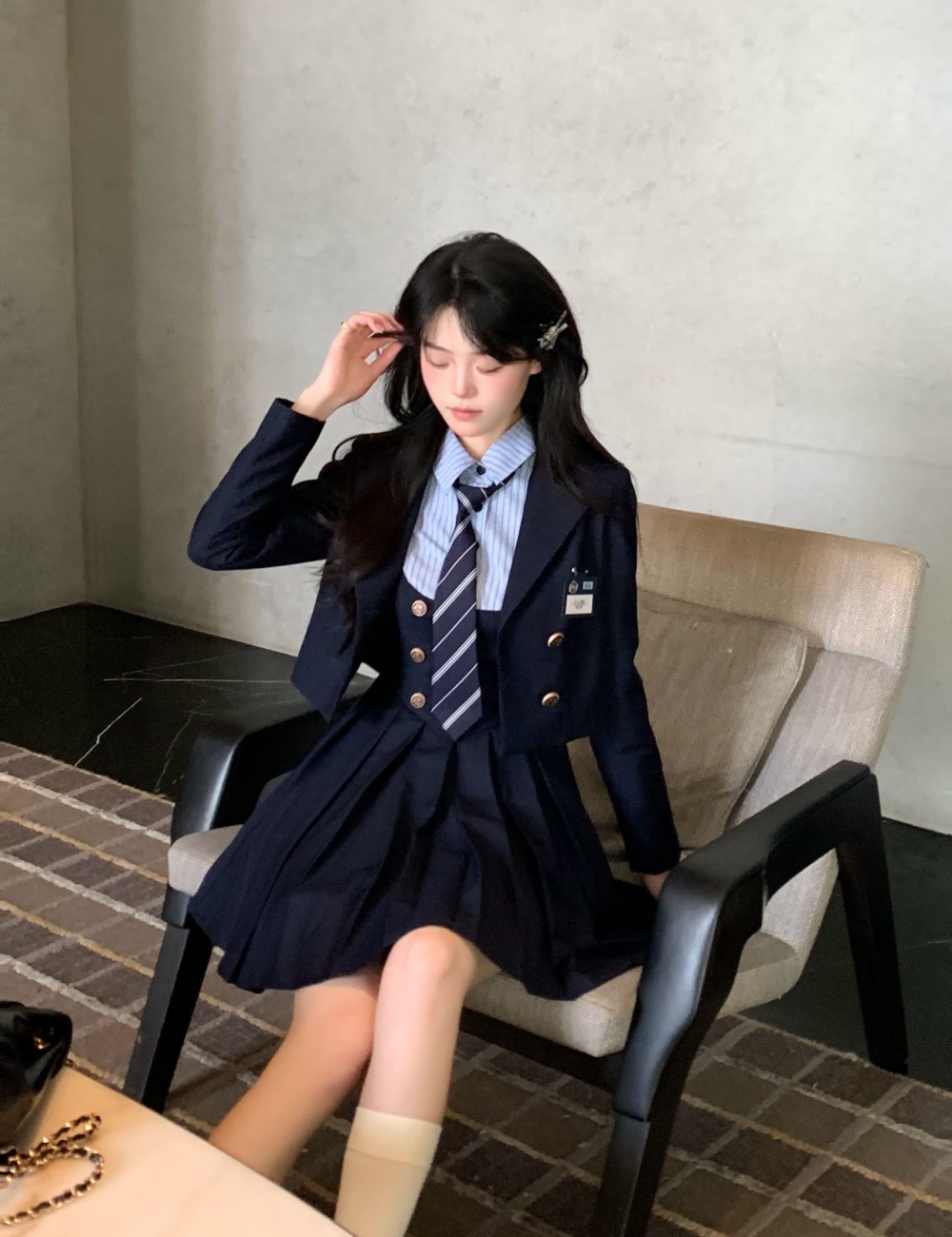 Autumn Woolen dress Pseudo-two coat a set for women