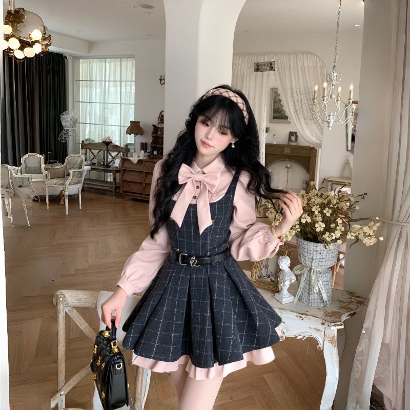 Pleated maiden shirt autumn dress