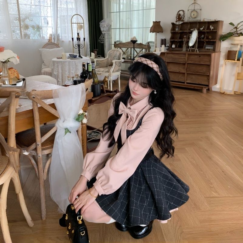 Pleated maiden shirt autumn dress