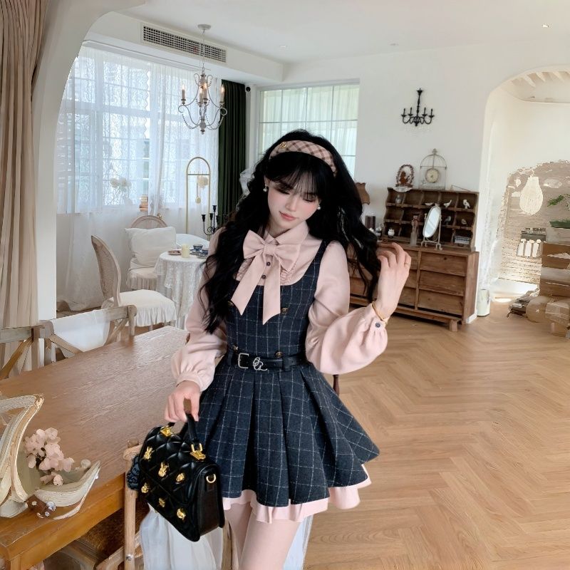 Pleated maiden shirt autumn dress