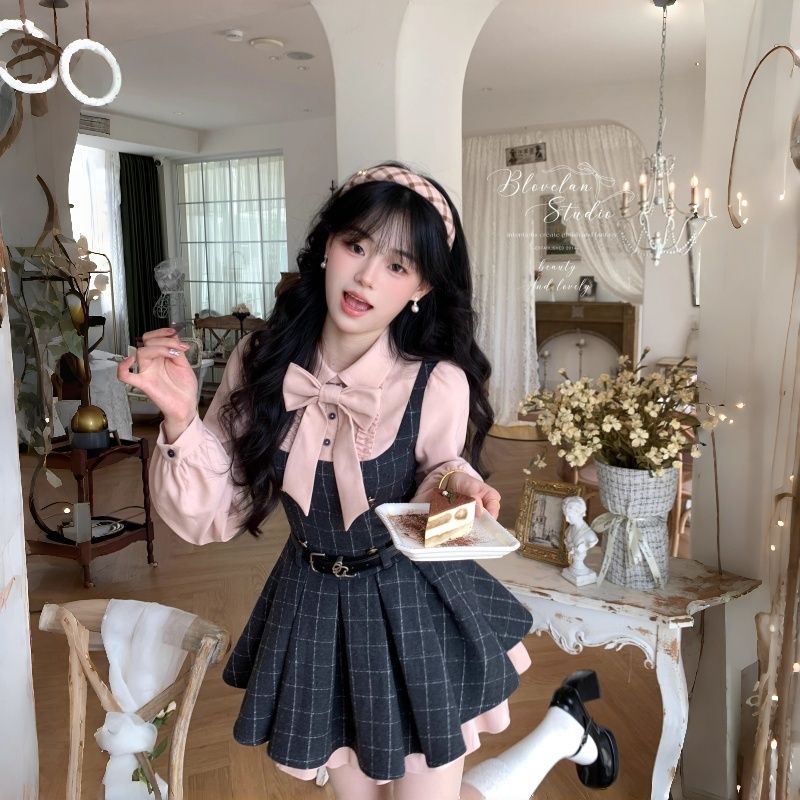 Pleated maiden shirt autumn dress