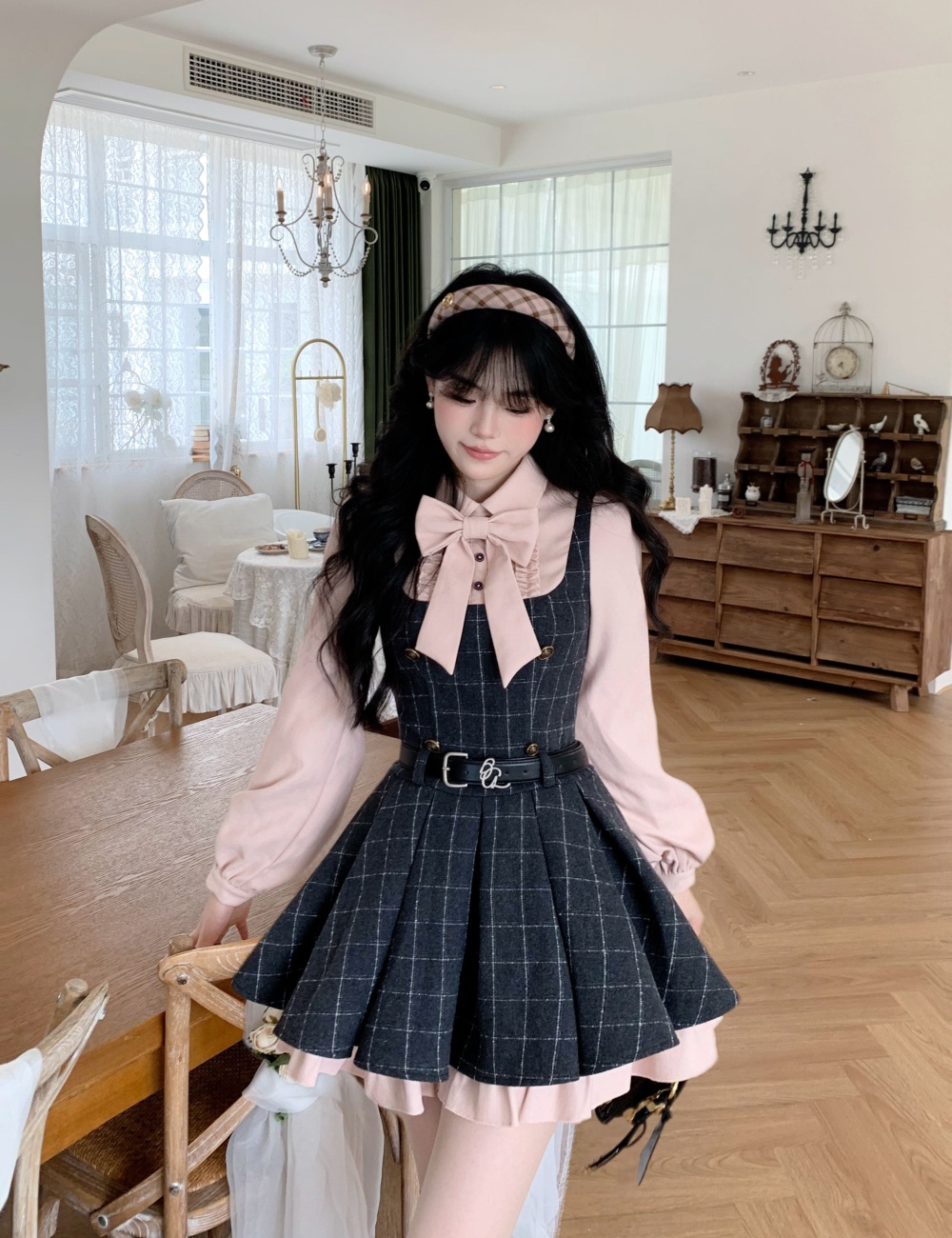 Pleated maiden shirt autumn dress