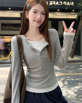 Long sleeve cotton tops Pseudo-two autumn bottoming shirt