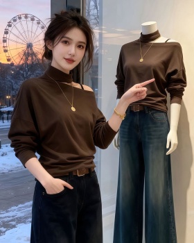 Rib fleece T-shirt strapless plus velvet tops for women